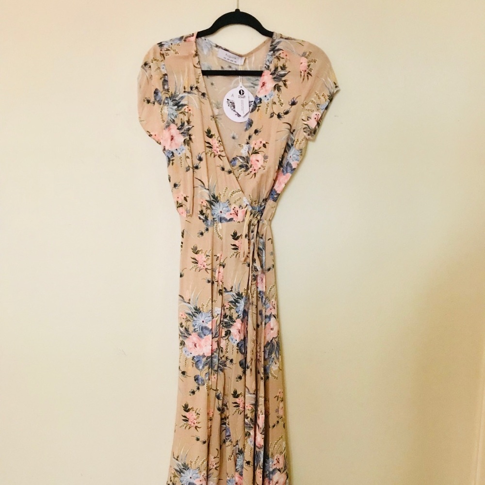 Floral asymmetric maxi wrap dress